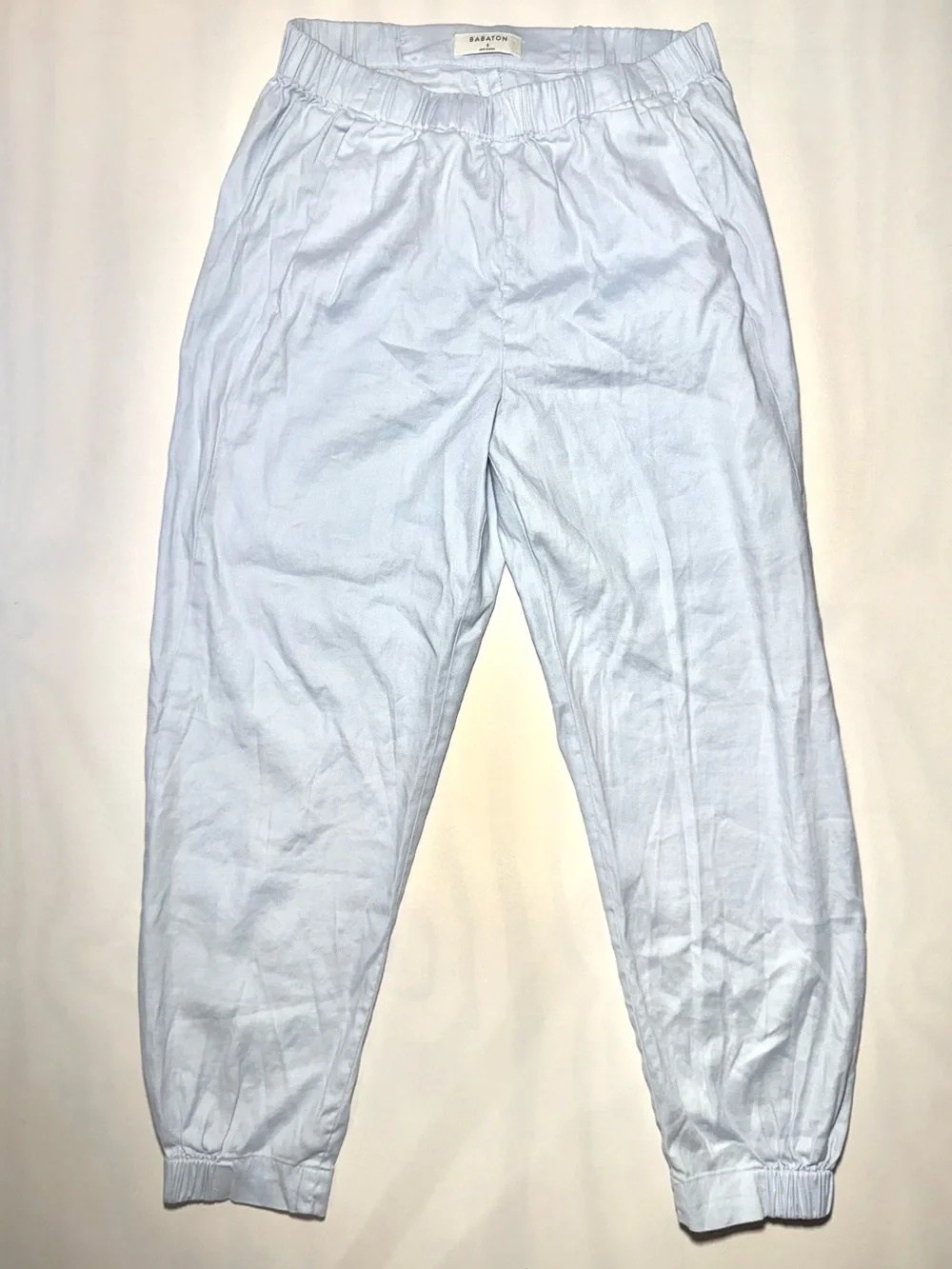 Babaton Aritzia Linen Blend Jogger‎ Pants Light Blue Pull On Ankle Small